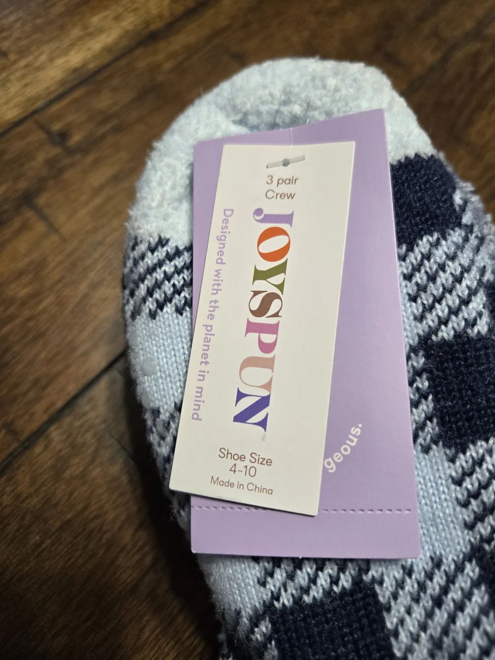 Plush Check Fuzzy Women's Socks - Light Blue & Navy